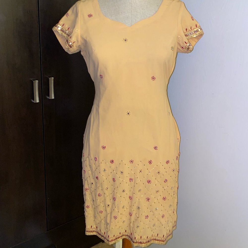 Salwar Suit- Tan + Red